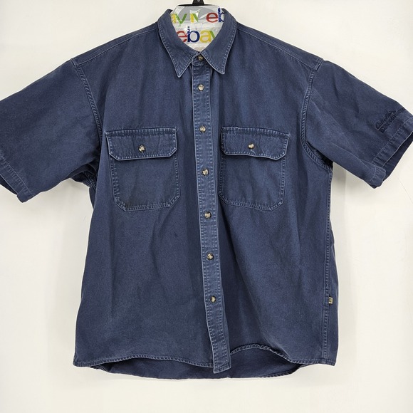 Cabelas Shirt Mens XL Stonewash Canvas Short Sleeve Button Up Workwear Blue - Picture 1 of 11